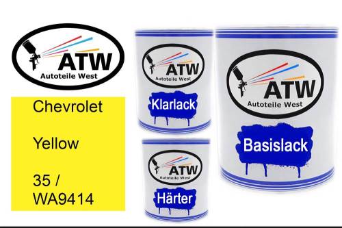 Chevrolet, Yellow, 35 / WA9414: 1L Lackdose + 1L Klarlack + 500ml Härter - Set, von ATW Autoteile West.